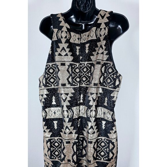 Trixxi Plus Black Gold Aztec Pattern Sequin Dress-SZ 20W - Picture 3 of 7